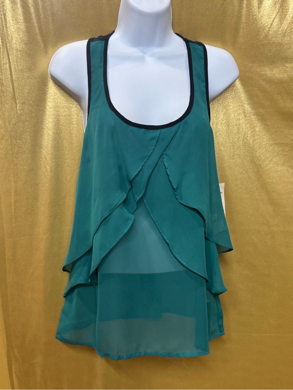 Eyeshadow Teal Green Layered Ruffle Chiffon Racerback Tank Top NWT Medium
